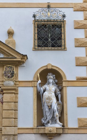 Old town architecture in  Graz, Styria, Austria. Statue on the house facade.の写真素材