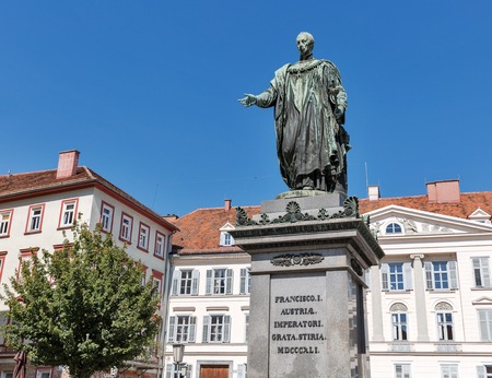 Statue of Emperor of Austria Francis II, Last Head Of Holy Roman Empire. Austria, Graz, Freiheitsplatz.のeditorial素材