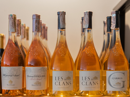 KIEV, UKRAINE - JUNE 04, 2016: Wine of Chateau D'Esclans French winery closeup presented on the...