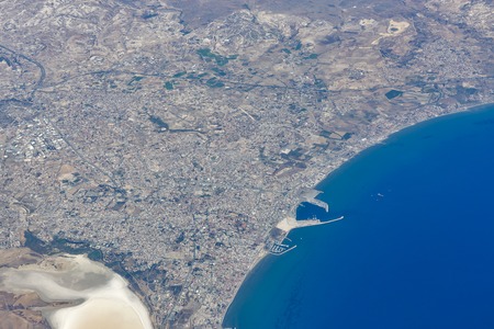 Aerial view from airplane of Larnaca and South Cyprusの写真素材