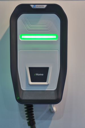 KIEV, UKRAINE - JUNE 10, 2016: Electric vehicle fast car charger for electric and hybrid cars at 1st International Trade Show of Electric Vehicles Plug-In Ukraine in KyivExpoPlaza Exhibition Center.のeditorial素材