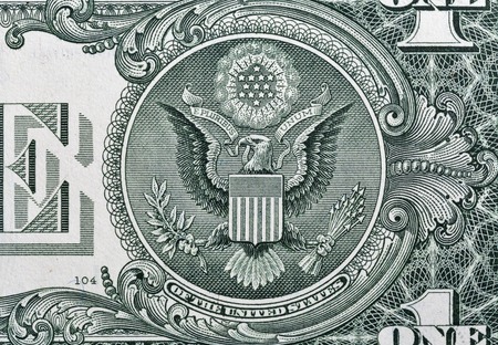 US one dollar bill closeup macro, back side