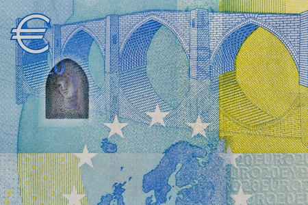 twenty Euro banknote fragment macro, back sideの写真素材