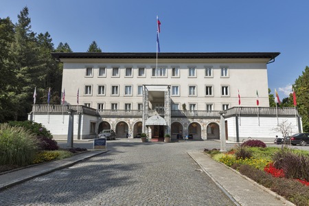 BLED, SLOVENIA - SEPTEMBER 10, 2016: Hotel Vila Bled, the former residence of Josip Broz Tito. Bled Lake is one of the picturesque sites of the nation.のeditorial素材