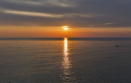 Adriatic sea and red blue sky at sunset in Istria, Croatia