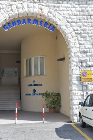 SAN MARINO REPUBLIC - SEPTEMBER 26, 2016: Facade of National Police Station Bureau in city center. Republic of San Marino is a small country in the Apennines, the third smallest country in Europe.のeditorial素材