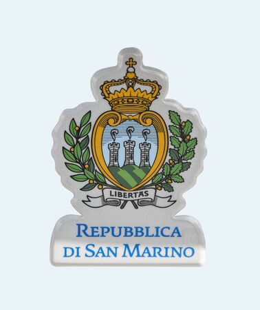 Republic of San Marino Coat of Arms from car vehicle registration plate isolated on white background.の写真素材