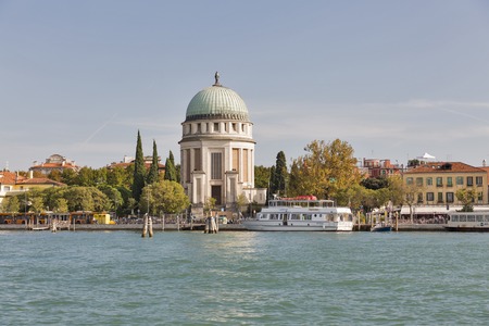 LIDO, ITALY - SEPTEMBER 23, 2016: Lido island cityscape from the Venetian lagoon with Parrocchia St. Maria Elisabetta church. Lido is known for its 11 km long sandbar and annual Venice Film Festival.のeditorial素材
