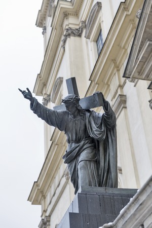 A sculpture of Christ bearing his Cross closeup. Holy Cross Church in Warsaw, Poland.のeditorial素材