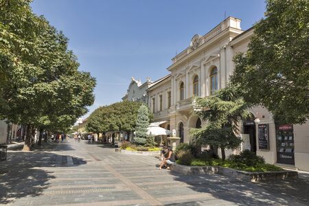 KESZTHELY, HUNGARY - SEPTEMBER 29, 2016: People walk along Kossuth Lajos street, main street in old town. Keszthely, oldest and biggest town in the region, is located on western shore of Lake Balaton.のeditorial素材