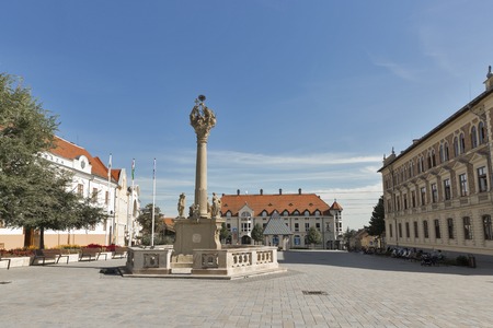 KESZTHELY, HUNGARY - SEPTEMBER 29, 2016: Plague column on Foe Square, main city square. Keszthely, oldest and biggest town in the region, is located on the western shore of Lake Balaton.のeditorial素材