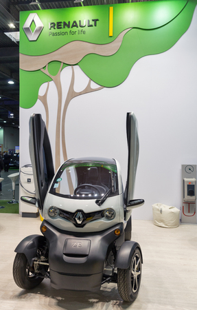 KIEV, UKRAINE - APRIL 07, 2017: Renault Z.E. hybrid car closeup at 2nd International Trade Show of Electric and Hybrid Vehicles Plug-In Ukraine in KyivExpoPlaza venue.のeditorial素材