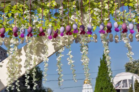 Easter street outdoor decoration on Sofia square in Kyiv, Ukraine.の写真素材
