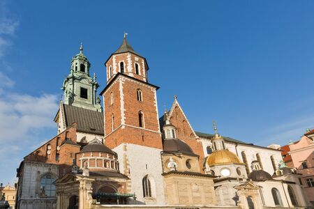 Basilica of St Stanislaw, Clock Tower and Vaclav or Wawel Cathedral on Wawel Hill in Krakow, Polandの写真素材