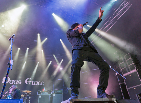 KIEV, UKRAINE - JUNE 29, 2017: Popular Canadian post grunge rock band Three Days Grace and its frontman and vocalist Matt Walst performs live at the Atlas Weekend Festival in National Expocenter.のeditorial素材