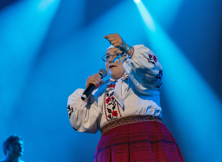 KIEV, UKRAINE - JUNE 28, 2017: Popular Ukrainian dance comedy band Verka Serduchka performs live at Atlas Weekend Festival in National Expocenter.のeditorial素材