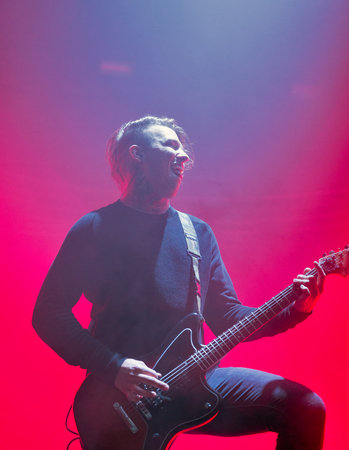 KIEV, UKRAINE - JULY 02, 2017: Russian metalcore rock band Amatory performs live at the Atlas Weekend Festival in National Expocenter.のeditorial素材