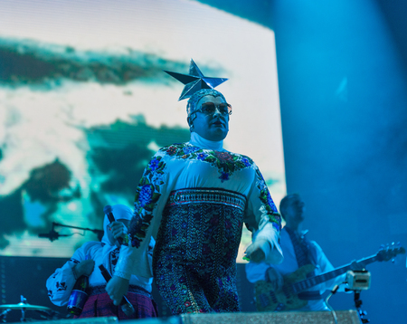 KIEV, UKRAINE - JUNE 28, 2017: Popular Ukrainian dance comedy singer Andriy Danylko better known for his drag stage persona Verka Serduchka performs at Atlas Weekend Festival in National Expocenter.のeditorial素材