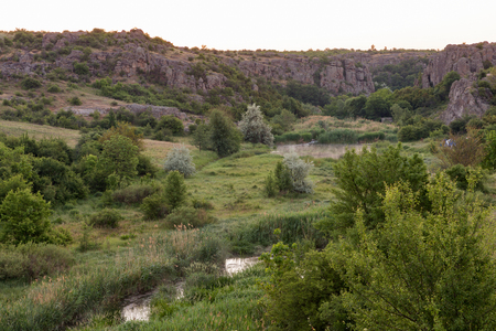 Sunrise in Aktove Canyon with Mertvovid river, Ukraine.の写真素材