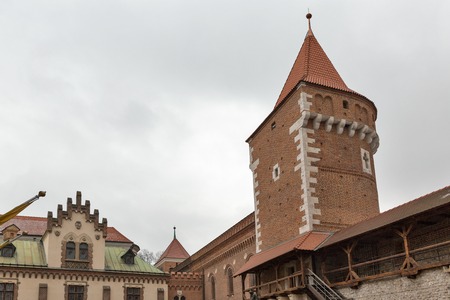 Medieval tower close to Saint Florian Gate in Krakow, Poland.の写真素材