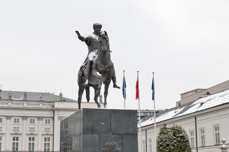 WARSAW, POLAND - JANUARY 16, 2017: Equestrian statue of Prince Jozef Poniatowski in front of Presidential Palace. Warsaw is the capital and largest city of Poland.のeditorial素材