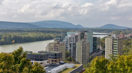 Bratislava cityscape view on the western part of the city with Danube river from the castle hill, Slovakia.の写真素材