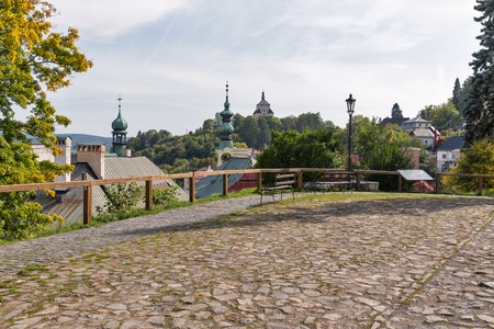 Stone pavement of observation deck in front of Old Castle in Banska Stiavnica, Slovakia.の写真素材