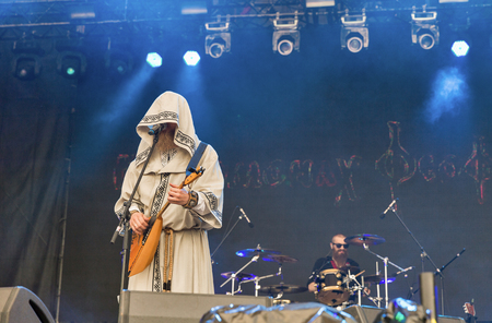 KIEV, UKRAINE - JULY 07, 2018: Neuromonk Feofan, musical project from Russia performing music in drum 'n' bass style, live at the Atlas Weekend Festival in National Expocenter.のeditorial素材
