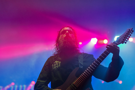KIEV, UKRAINE - JULY 08, 2018: Lacuna Coil, Italian gothic metal rock band performs live at the Atlas Weekend Festival in National Expocenter.のeditorial素材