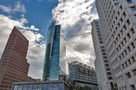 BERLIN, GERMANY - JULY 13, 2018: City skyline at the Potsdamer platz financial district. Berlin is the capital and largest city of Germany by both area and population.のeditorial素材
