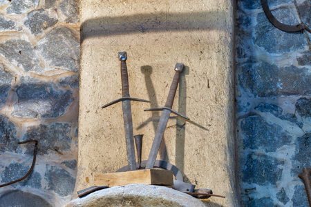 Old black smith interior with ovenの写真素材