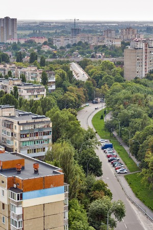 Kiev street in residential district, Ukraine. Aerial viewの写真素材