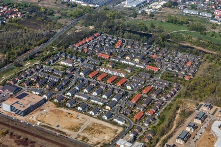 Aerial view over typical residential Berlin suburb, Germany.の写真素材
