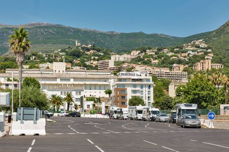 BASTIA, CORSICA, FRANCE - JULY 23, 2019: Cars waiting to embarking in Corsica ferry leaving from Bastia to Livorno in Italy. The port of Bastia is the busiest French port on the Mediterranean Sea.のeditorial素材