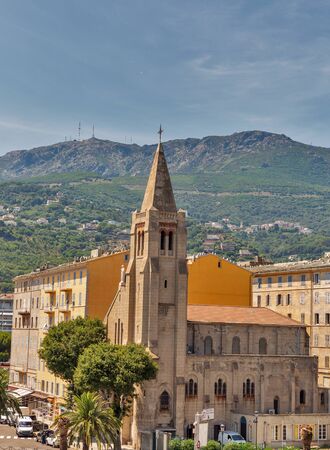 Old beautiful Catholic Church in Bastia. Corsica island, France.の写真素材