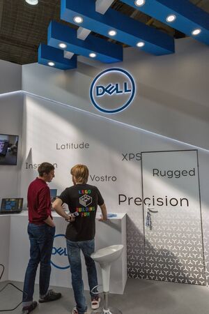 KYIV, UKRAINE - APRIL 06, 2019: People visit Dell, American multinational computer technology...