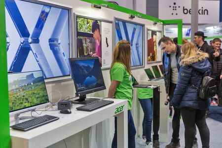 KYIV, UKRAINE - APRIL 13, 2019: People visit Acer, a Taiwan based international computer company...