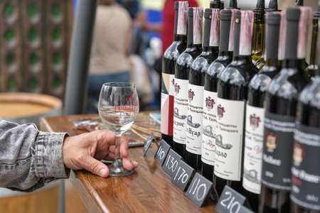 KYIV, UKRAINE - MAY 19, 2018: Prince Trubetskoi Ukrainian Winery booth during Food and Wine Festival in National Expocenter, a permanent multi-purpose exhibition complex.のeditorial素材