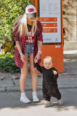 KYIV, UKRAINE - MAY 20, 2018: People visit craft Kyiv Beer Festival vol. 3 in Art Zavod Platforma. About 300 unique varieties of craft beer were presented here.のeditorial素材