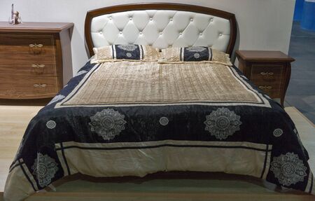 Empty modern wooden elegant bedroom interior with pillows