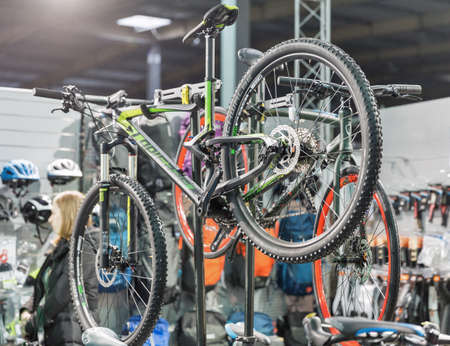 KYIV, UKRAINE - FEBRUARY 26, 2016: Lapierre Swiss bicycle manufacturer booth during International Bicycle Exhibition VELOBIKE 2016 in KyivExpoPlaza Exhibition Center.のeditorial素材