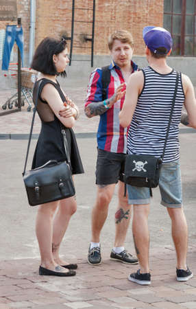 KIEV, UKRAINE - MAY 23, 2015: People visit International Tattoo Convention Kyiv Tattoo Collection 2015 organized by Planeta Tattoo studio in Art-factory Platforma.のeditorial素材