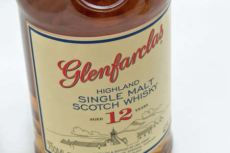 KIEV, UKRAINE - SEPTEMBER 21, 2019: Glenfarclas Highland Single Malt Scotch Whisky bottle against...
