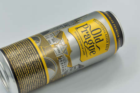 KYIV, UKRAINE - AUGUST 22, 2020: Bohemian premium lager Old Prague traditional Czech beer can...