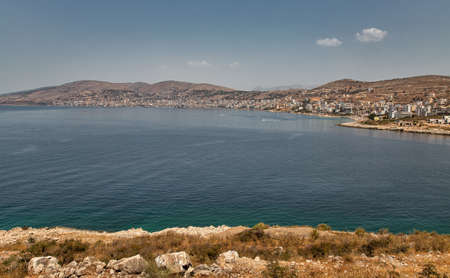 Seascape of Ionian Sea with Saranda in the background. Albania.の写真素材