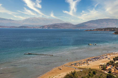 Kalamaki beach seascape, view from above. Corfu island, Greece.の写真素材