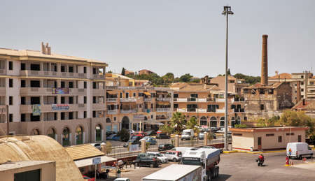 Kerkyra, Corfu, Greece - August 10, 2021: Cityscape with passenger portのeditorial素材