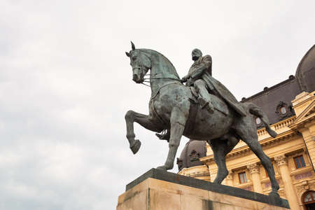Equestrian statue of Carol I in front of University Library in Bucharest, Romaniaのeditorial素材