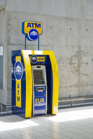 Larnaca, Cyprus - May 31, 2021: Euronet Worldwide bank ATM in Glafcos Clerides Larnaca international...