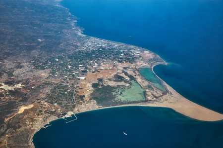 Aerial view over the peninsula with Tasucu Beach in Mersin Province, Turkey.の写真素材